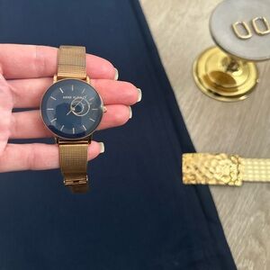 Anne Klein Women’s Gold Mesh Quartz Watch with Navy Blue Dial – Model AK/3430